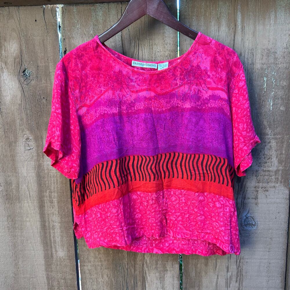 Vintage Abstract Colorful Cropped Blouse Size M